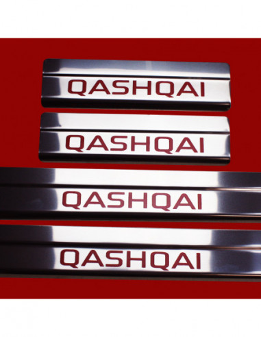NISSAN QASHQAI MK1 Door sills kick plates   Stainless Steel 304 Mirror Finish Red Inscriptions