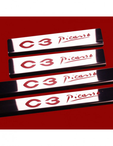 CITROEN C3 PICASSO  Plaques de seuil de porte   Acier inoxydable 304 Finition miroir inscriptions rouges