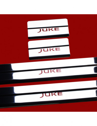 NISSAN JUKE  Door sills kick plates  Facelift Stainless Steel 304 Mirror Finish Red Inscriptions