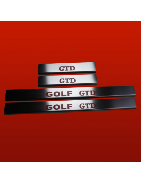 VW GOLF MK7 Door sills kick plates GOLF GTD 5 doors Stainless Steel 304 Mat Finish Red Inscriptions