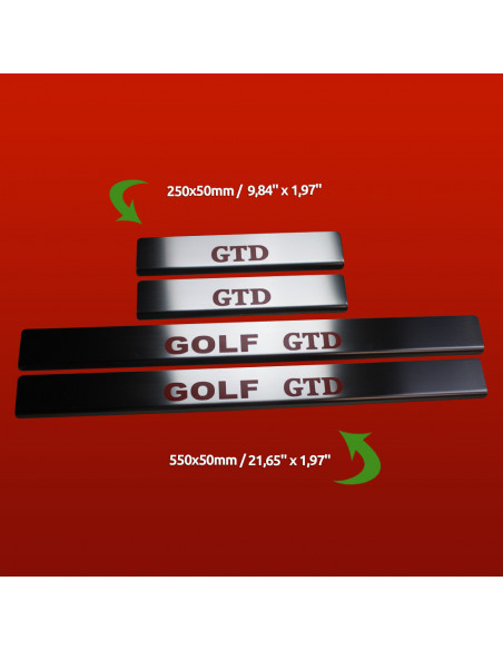 VW GOLF MK7 Door sills kick plates GOLF GTD 5 doors Stainless Steel 304 Mat Finish Red Inscriptions