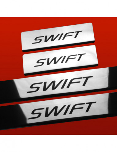 SUZUKI SWIFT MK4 Battitacco sottoporta 5 porte Acciaio inox 304 finitura a specchio Iscrizioni nere