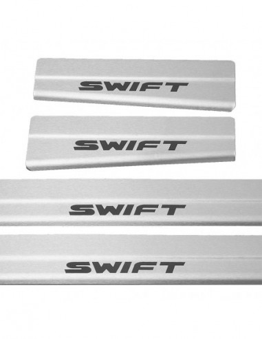 SUZUKI SWIFT MK5 Plaques de seuil de porte  5 portes Acier inoxydable 304 Finition miroir Inscriptions en noir