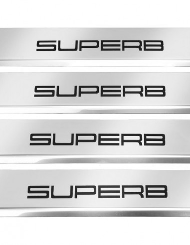 SKODA SUPERB MK3 Door sills kick plates   Stainless Steel 304 Mirror Finish Black Inscriptions