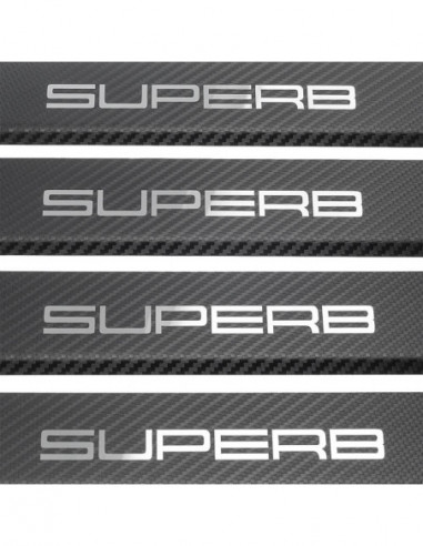 SKODA SUPERB MK3 Door sills kick plates   Stainless Steel 304 Mirror Carbon Look Finish