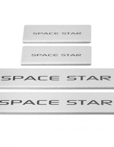 MITSUBISHI SPACE STAR MK2 Door sills kick plates SPACESTAR Facelift Stainless Steel 304 Mat Finish Black Inscriptions