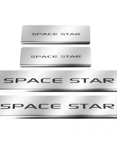 MITSUBISHI SPACE STAR MK2 Einstiegsleisten Türschwellerleisten Facelift Edelstahl Spiegelnde Oberfläche Schwarze Inschriften