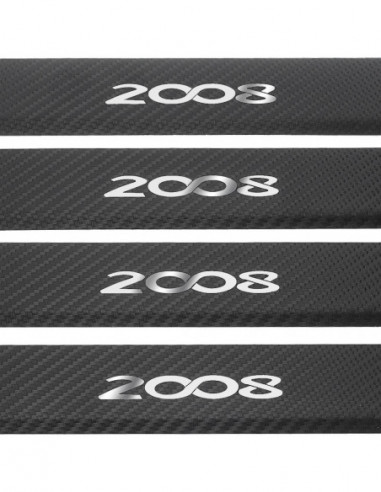 PEUGEOT 2008  Door sills kick plates  Facelift Stainless Steel 304 Mirror Carbon Look Finish