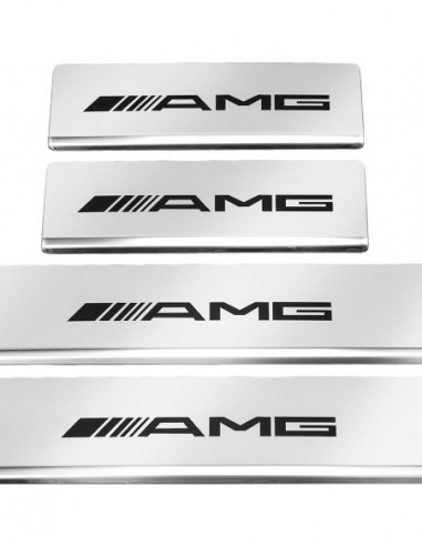 MERCEDES C W205 Door sills kick plates AMG  Stainless Steel 304 Mirror Finish Black Inscriptions
