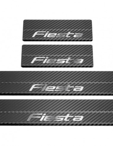 FORD FIESTA MK8 Door sills kick plates   Stainless Steel 304 Mirror Carbon Look Finish