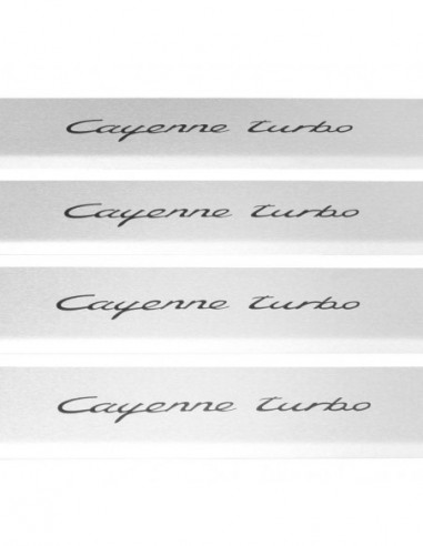 PORSCHE CAYENNE 9Y0 Door sills kick plates CAYENNE TURBO  Stainless Steel 304 Mat Finish Black Inscriptions