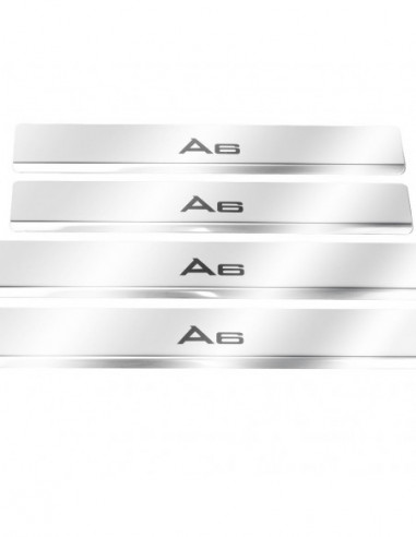 AUDI A6 C8 Door sills kick plates   Stainless Steel 304 Mirror Finish Black Inscriptions