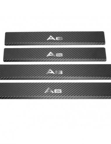 AUDI A6 C8 Door sills kick plates   Stainless Steel 304 Mirror Carbon Look Finish
