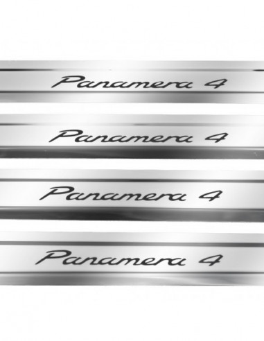 PORSCHE PANAMERA 971 Plaques de seuil de porte PANAMERA 4  Acier inoxydable 304 Finition miroir Inscriptions en noir