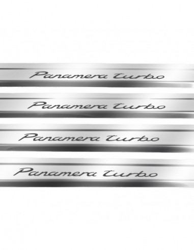 PORSCHE PANAMERA 971 Plaques de seuil de porte PANAMERA TURBO  Acier inoxydable 304 Finition miroir Inscriptions en noir