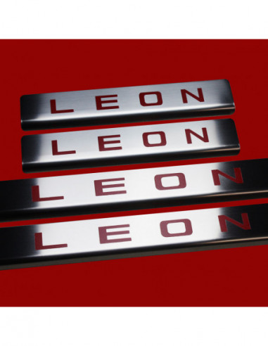 SEAT LEON MK3 Door sills kick plates   Stainless Steel 304 Mat Finish Red Inscriptions