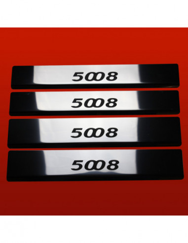 PEUGEOT 5008 MK1 Nakładki progowe na progi   Stal nierdzewna 304 połysk z czarnymi literami