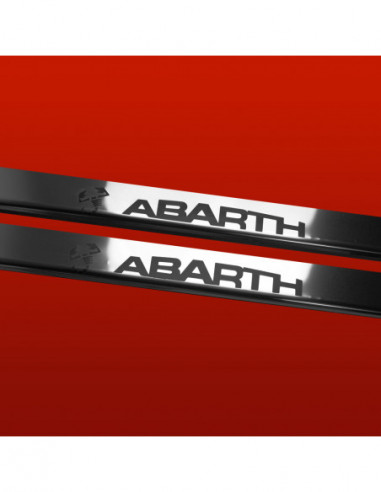FIAT 500  Door sills kick plates ABARTH  Stainless Steel 304 Mirror Finish Black Inscriptions