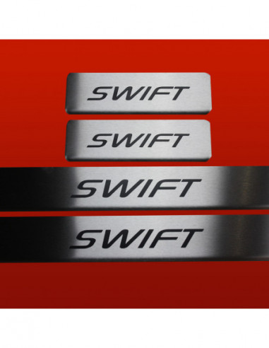 SUZUKI SWIFT MK4 Nakładki progowe na progi  5 drzwi Stal nierdzewna 304 mat z czarnymi literami