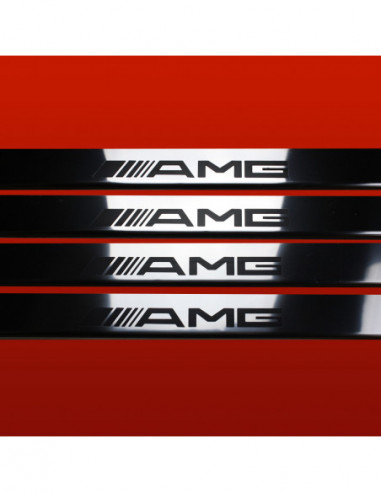 MERCEDES E W124 Plaques de seuil de porte AMG Salon Domaine Acier inoxydable 304 Finition miroir Inscriptions en noir