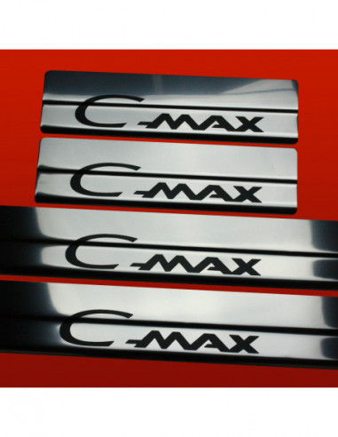 FORD C-MAX MK2 Battitacco sottoporta  Acciaio inox 304 finitura a specchio Iscrizioni nere