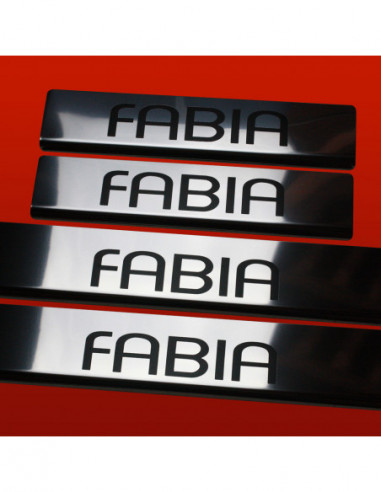 SKODA FABIA MK2 Door sills kick plates   Stainless Steel 304 Mirror Finish Black Inscriptions