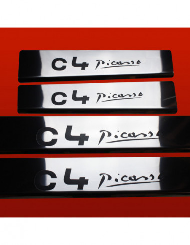 CITROEN C4 PICASSO MK2 Plaques de seuil de porte   Acier inoxydable 304 Finition miroir Inscriptions en noir