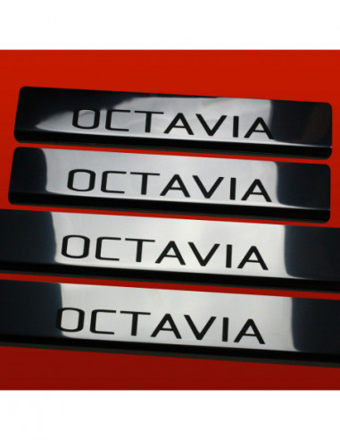 SKODA OCTAVIA MK3 Door sills kick plates   Stainless Steel 304 Mirror Finish Black Inscriptions