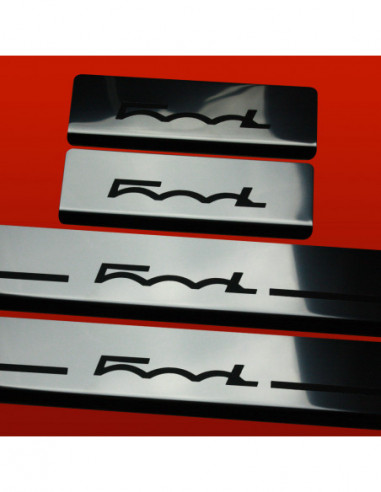FIAT 500L  Door sills kick plates 500L HALF  Stainless Steel 304 Mirror Finish Black Inscriptions