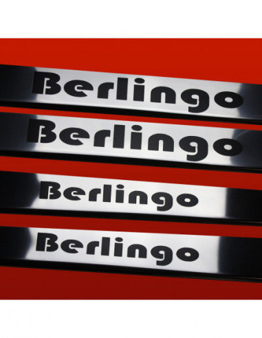 CITROEN BERLINGO MK2 Plaques de seuil de porte  5 portes Acier inoxydable 304 Finition miroir Inscriptions en noir