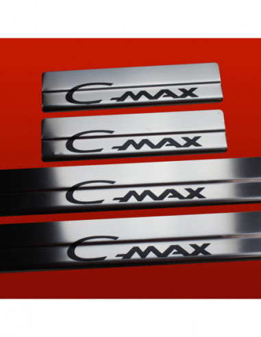 FORD C-MAX MK2 Nakładki progowe na progi   Stal nierdzewna 304 mat z czarnymi literami